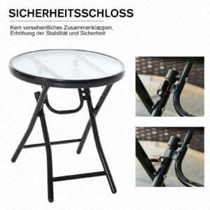 Outsunny inklapbare bistrotafel met rond glazen blad Ø45 cm - zwart metaal