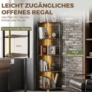HOMCOM Boekenplank - Spaanplaat, Staal - 32L x 32B x 147H cm - Rustiek Bruin