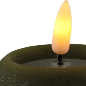Magische vlam LED kaars - rond - olijfgroen - D8 x H7,5 cm