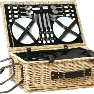 Outsunny Picknickmand van Wilgentak, Keramiek 54L x 34B x 20H cm Natuurhout