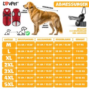 Lovpet® Hondenjas, hondenjas met harnas, incl. 45 stuks poepzakken + dispenser, hondenwintervest gev