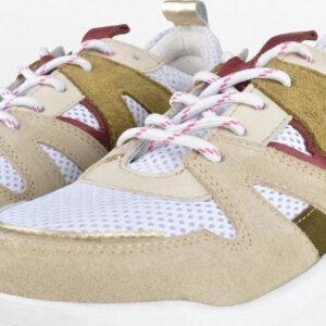 PS Poelman Year Dames Leren Chunky Runner Sneaker van Mesh en Suéde - Beige Kaki Groen - Maat 36