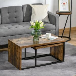 HOMCOM Set van 2 multifunctionele bijzettafels MDF zwart en bruin