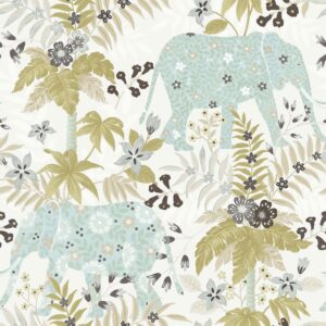 Oosterse Vintage Behang met Bloemen- en Olifantenpatroon Flora 18546 heldere kleuren