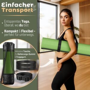 RE:SPORT Yogamat, ftalaatvrij | Antislip Fitnessmat met draagriem 183 x 61 x 0,6 cm (Olijfgroen/Zwar