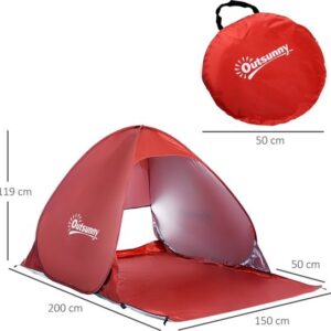 Outsunny Strandmuschel van polyester, stalen draad - 200L x 150B x 119H cm - Rood