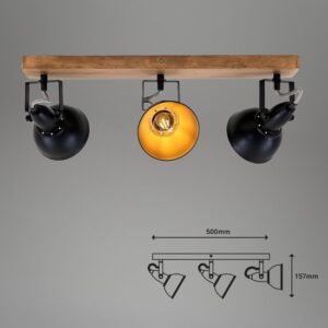 BRILONER Barnim - Opbouwspot - Plafondlamp met houten en metalen spots - Zwart en goud