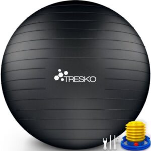 TRESKO® anti-burst gymnastiekbal 75 cm met luchtpomp (zwart) voor 175-185 cm lengte