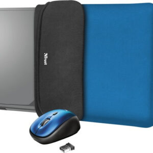 Trust Yvo - Draadloze Muis en Sleeve - 2 in 1 reisset - 15.6 inch - Blauw
