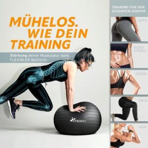 TRESKO® anti-burst gymnastiekbal 55-85 cm met luchtpomp (zwart, tot 155 cm)