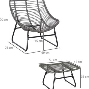 Outsunny - Rattan Stoel Set - Metaal - PE Rattan - Grijs