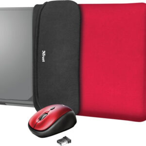Trust Yvo 2-in-1 reisset: Draadloze Muis &amp; Sleeve - 15.6 inch - Rood