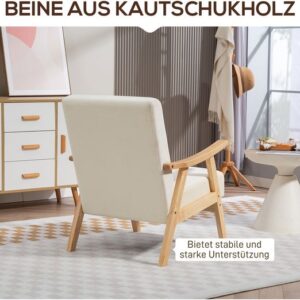 HOMCOM Sessel van polyester, schuimstof - 80L x 65B x 83H cm - Crèmewit