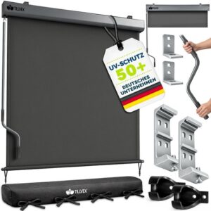 tillvex® Verticale zonwering 200 x 250 cm, waterdicht, voor binnen en buiten, met handslinger