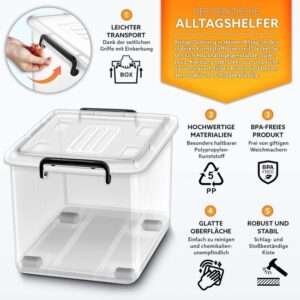 Tillvex - Set van 6 Opbergdozen met Deksel - 88 Liter - Voedselveilig en Stapelbaar