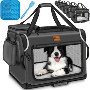 TRESKO Opvouwbare Hondenbox M - 61 x 42 x 42 cm - Antraciet grijs met likmat en spatel
