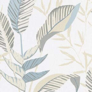 Erismann Vliesbehang Elle Tropische Bladeren Wit Groen Beige Glans 10332-07
