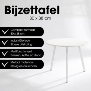 Mica Decorations Seattle Bijzettafel voor Buiten - Rond - H30 x Ø38 cm - Wit Metaal