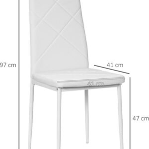 HOMCOM Eetkamerstoel Kunstleer, Staal - 41L x 50B x 97H cm - Wit