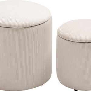 HOMCOM Zitthocker Set - Polyester, Sperrholz - 40L x 40B x 41H cm - Crèmewit