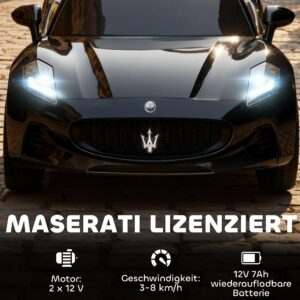 AIYAPLAY Kinder Elektroauto Maserati 12V 2-zits afstandsbediening, muziek en LED-verlichting
