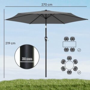 Outsunny Tuinparasol - Metaal, Polyester - Ø270 x 219H cm - Donkergrijs