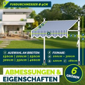 Tillvex Balkonluifel 300 cm blauw-wit met handslinger | zonder boren | UV-bestendig en verstelbaar