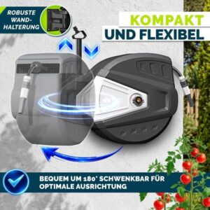 tillvex® Water Slanghaspel Zwart/Grijs 20m met Wandbevestiging en Handgreep