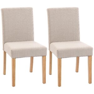 HOMCOM 2-delige Eetkamerstoelen met Linnenlook en Rugleuning in Crèmewit