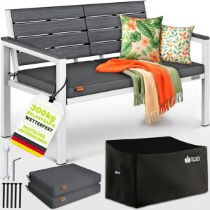 tillvex® Weerbestendige Tuinbank 2-3 Zits met Hoes & Kussens - Houtlook, tot 300kg Belastbaar