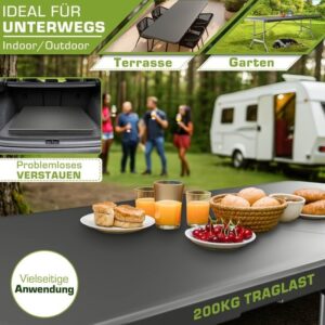 Tillvex Inklapbare Tuintafel, Kunststof, 220 x 70 cm, Voor 10 Personen, Met Draaggreep
