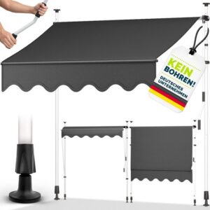 Tillvex Balkonluifel 400 cm grijs met handslinger, zonder boren, UV-bestendig en verstelbaar