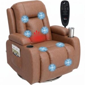 HOMCOM Massage Relaxfauteuil - Kunstleer - 94L x 85B x 104H cm - Lichtbruin