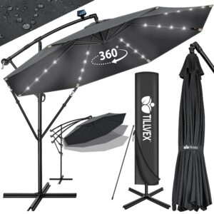 Tillvex Aluminium Zweefparasol met LED Solar Ø 350 cm + Hoes en Windbescherming