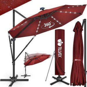 Tillvex® Premium aluminium parasol 330 cm met hoes en windbescherming | 360° draaibaar en kantelbaar