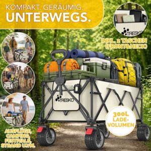 TRESKO® Opvouwbare Bolderwagen 300L met Rem | Inklapbare Handwagen 150kg met Rubber Banden