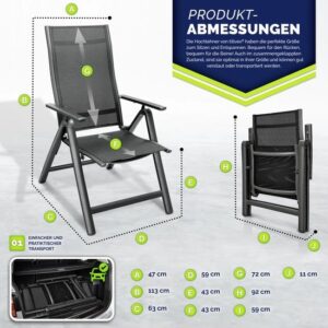 tillvex® Tuinstoel Hoge Rug met Armleuningen & Neksteun | Inklapbare, Weerbestendige Campingstoel