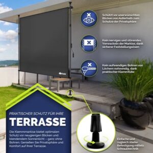 Tillvex verticale zonwering, 150 x 310 cm, antraciet, met handslinger, zonder boren