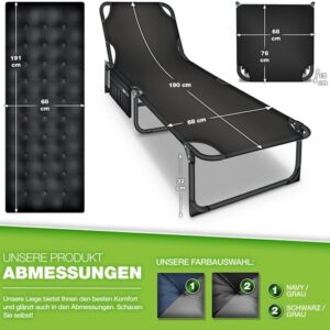 Tillvex® Campingbed, opvouwbaar met nekkussen, tot 280 kg, voor binnen en buiten.