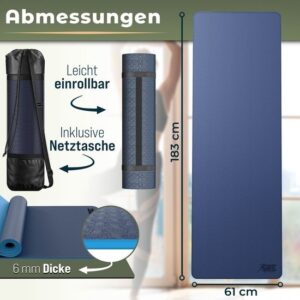 RE:SPORT Yogamat, ftalaatvrij, antislip, 183 x 61 x 0,6 cm, marineblauw/lichtblauw