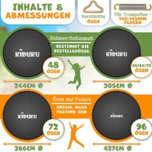 KIDUKU® Trampoline Springmat Ø 244-427 cm | UV-bestendig & Weerbestendig Reserve Springdoek