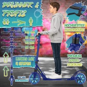 RE:SPORT® Cityroller voor kinderen en volwassenen met LED, bel en draagband - opvouwbare scooter