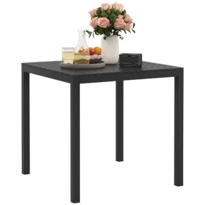 Outsunny Weerbestendige Tuintafel 73 x 73 cm, Aluminium met Houtlook, Zwart, Voor 4 Personen