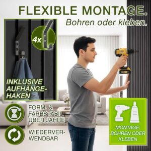 TRESKO® 2 stuks akoestische houten panelen 120x60x2,1 cm incl. 4 kleerhaken | Zwart eiken 3D wandpan