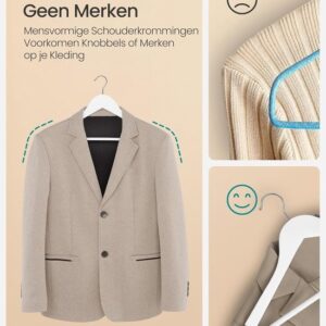 SONGMICS Houten kledinghangers, set van 20, 360° draaibaar, massief berkenhout, wit
