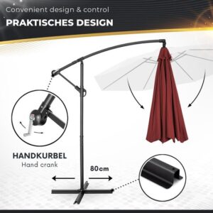 Tillvex Parasol Ø 300 cm met zwengel, hoes en windbescherming - Waterdicht en UV-bestendig