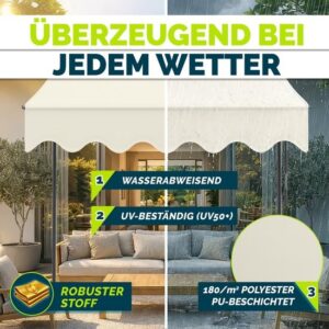 Tillvex Balkonluifel met handslinger, UV-bestendig en in hoogte verstelbaar (Zand, 200 cm)