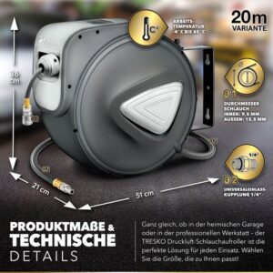 TRESKO® 20 m Automatische Slanghaspel met 1/4" Aansluiting en Wandhouder