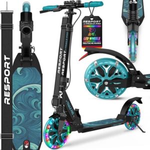 RE:SPORT® Cityroller voor kinderen en volwassenen met LED, bel en draagband | Opvouwbare scooter met