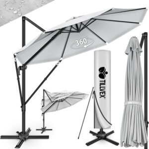 tillvex® Premium aluminium parasol 330 cm, met afdekking, windbescherming en 360° draaibaar